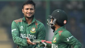 Shakib Al Hasan wicket 6 Nov 2023 Arun Sankar AFP