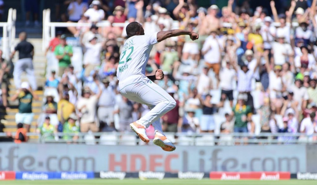 Lungi Ngidi celebrates 3 Jan 2024 Grant Pitcher Gallo Images