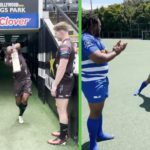 SA rugby players get ready to bat