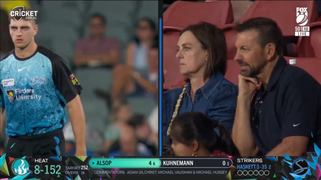 BBL bowler smashed for six dad takes catch